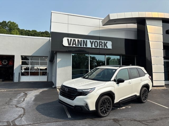 2026 Subaru FORESTER Sport Onyx Edition in Crystal White Pearl — front three-quarter view